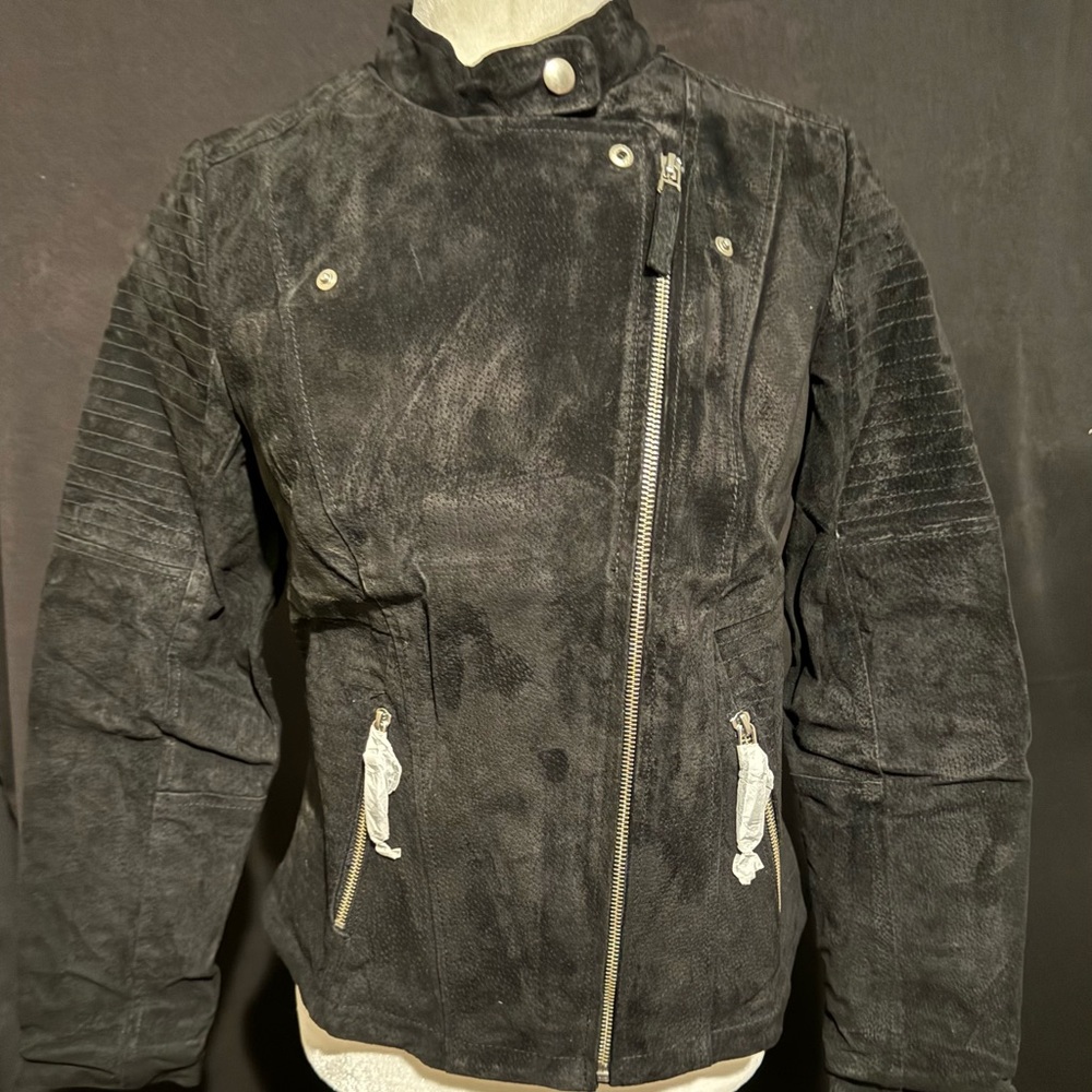 NWT 100% GENUINE SUEDE LEATHER motorcycle style jacket - Picture 2 of 8